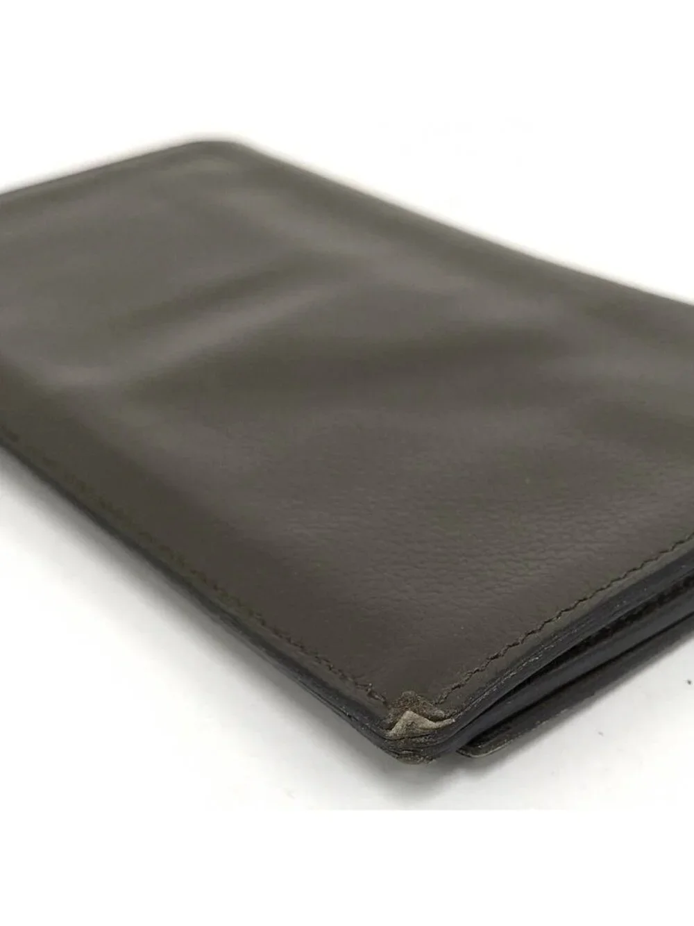Hermes Citizen Twill Long Silk'in Bifold Wallet Leather Khaki